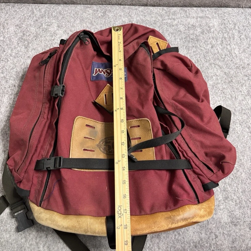 Vtg JANSPORT x REI Backpack Burgundy 50 Yr Anniversary Leather Bottom Hiking 80s